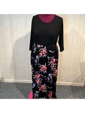 WNEEDU Floral Maxi Dress Elbow Sleeves Extra Large NWT